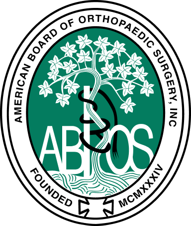 ABOS Orthopedic Board Seal Emblem with Caduceus and Green Botanical Leaf Design