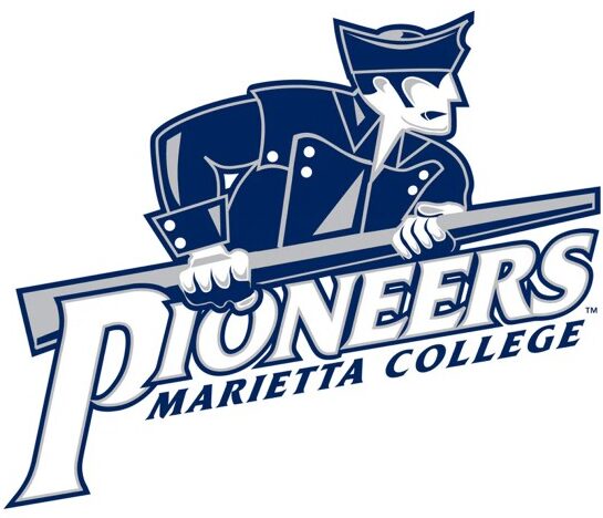 Belpre High School Pioneers navy mascot logo with “PIONEERS” banner and pioneer character