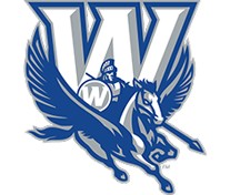 Belpre High School Blue Wolf W Crest Logo, Fierce Mascot Emblem Badge