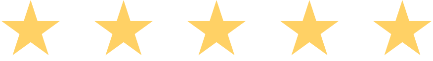 Five fully filled gold stars rating icon on dark background, five-star score